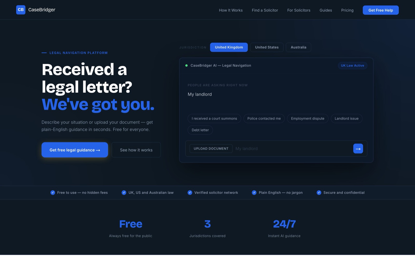 CaseBridger: Plain-English AI navigation for UK legal letters.