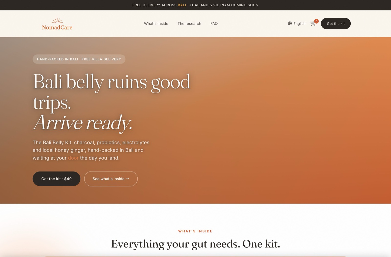 NomadCare: Travel-wellness kits for Southeast Asia. Bali flagship.