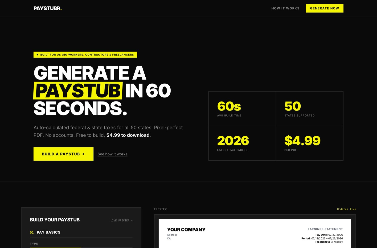 PayStubr: US pay-stub generator with an automatic tax engine.